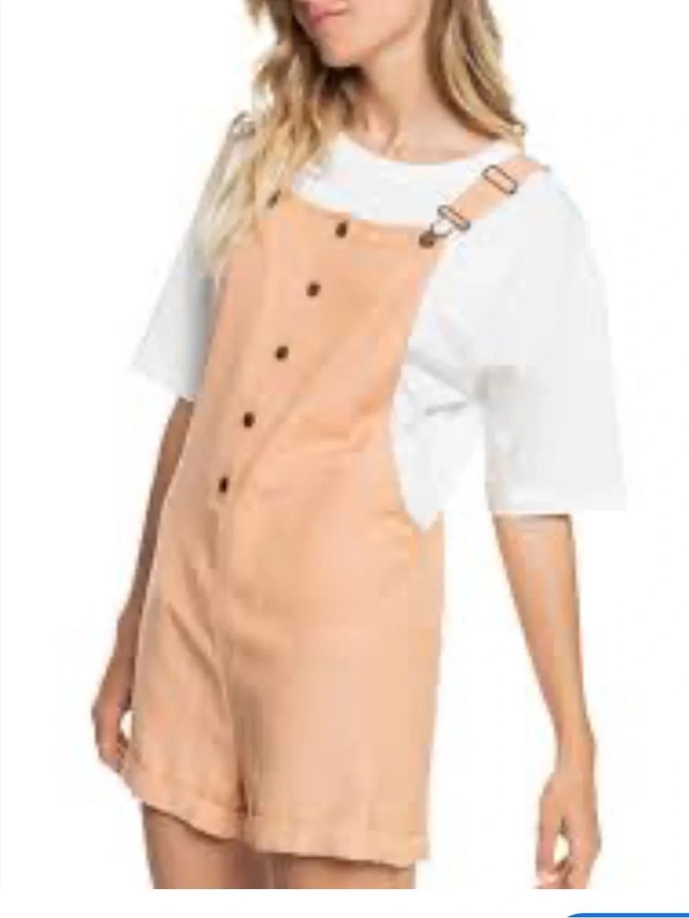 Roxy Tan Button-Front Short linen blend Overalls